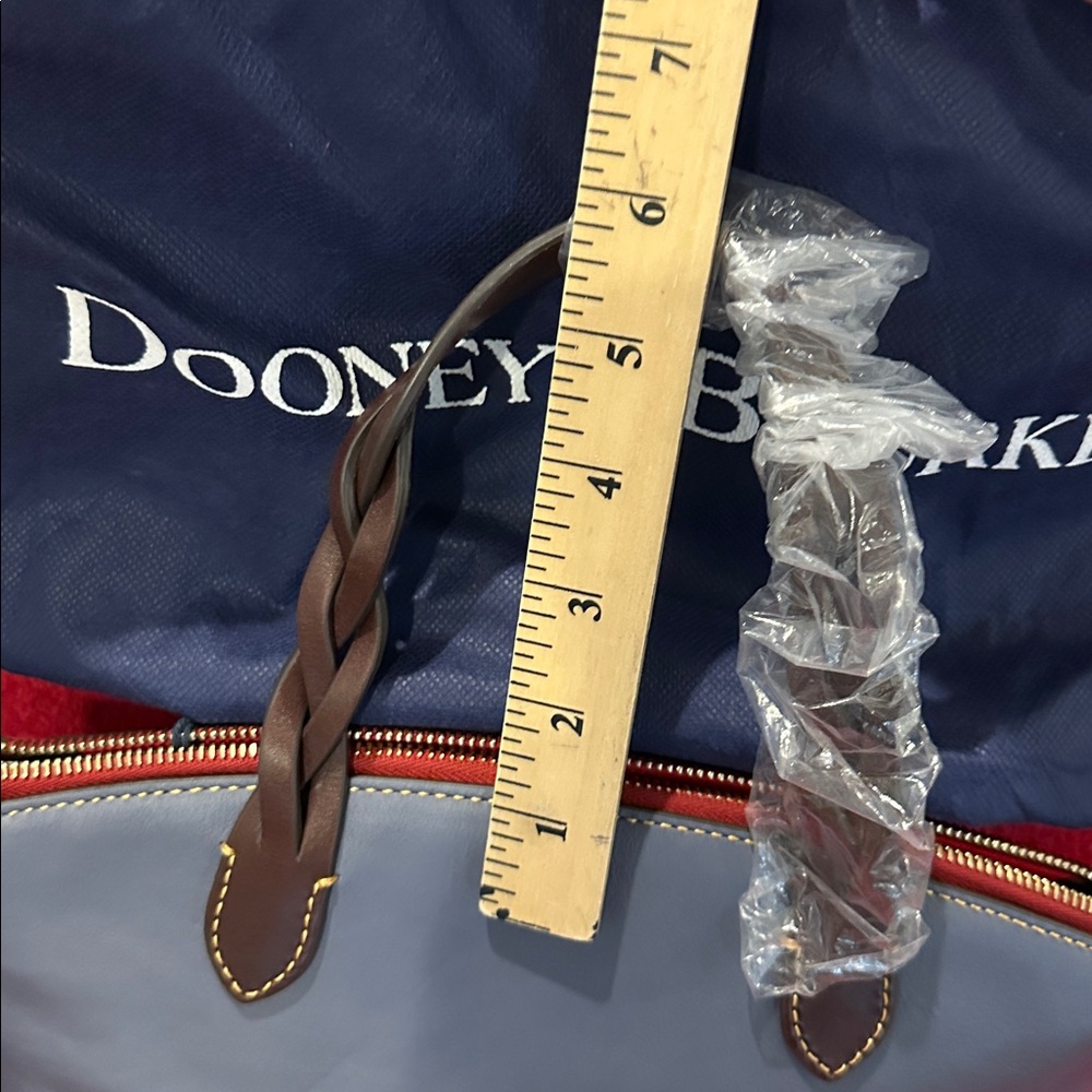 Genuine Dooney & Bourke Leather Slate Blue Satchel with Brown Leather Accents - Picture 9 of 11